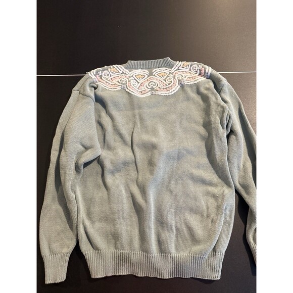 Vintage Izod Club Sweater Large 100% Cotton Hand Embroidered Sage Green Pastel - Picture 5 of 7